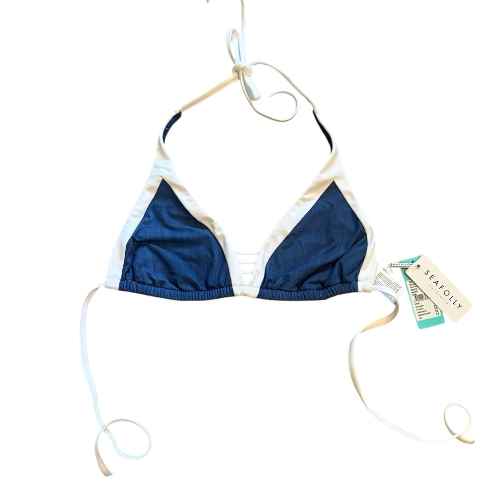 Seafolly Anthro Block Party Denim Color Triangle Bikini Swim Top D Cup Size 8